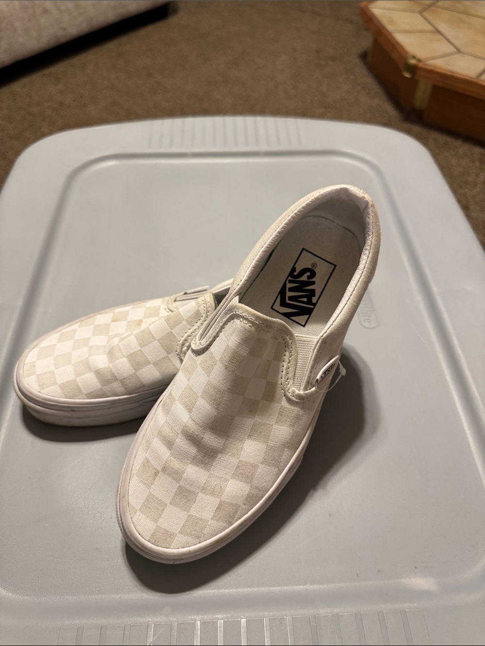 Vans Kids Slip-On Checkerboard Sneakers - White/Cream